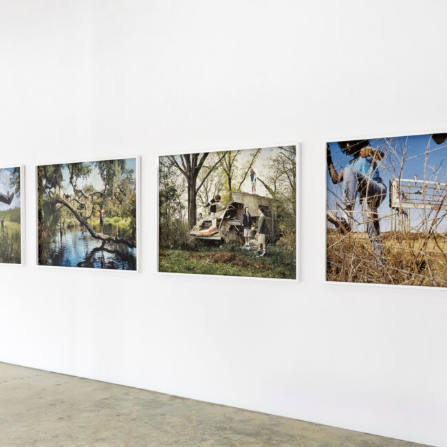 Installation View of Josh Aronson's Florida Boys (2024–2025) at Green Space Miami, Florida. Artwork by Josh Aronson.